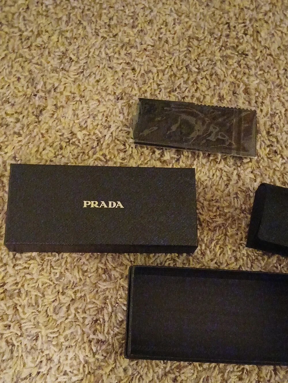 Prada Men's Black Sunglasses Box with Gold Logo ,Cleaning Cloth And Glass Case